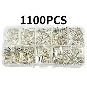1100PCS Non-Insulated Wire Ferrules Kit 0.5-6mm² Bare Copper Cable End Sleeves 22-10 AWG Crimp Terminals for Electrical Wiring