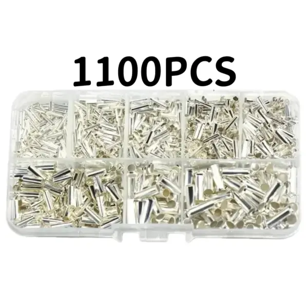 1100PCS Non-Insulated Wire Ferrules Kit 0.5-6mm² Bare Copper Cable End Sleeves 22-10 AWG Crimp Terminals for Electrical Wiring
