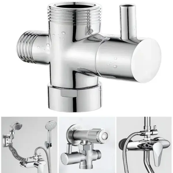 Three-Way Shower Shunt Valve - Easy Install Diverter Valve Water Separator Shower Tee Adapter Adjustable Replacement Part