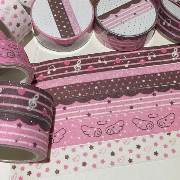 2M Ins Cute Pink Brown Strawberry Tape Flash Sand Hand Account Decorative Tape Collage Planner DIY School Stationary Sticker