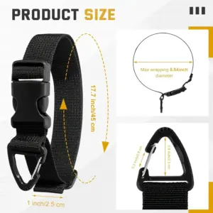 45cm Black Adjustable Extension Cord Organizer Heavy-Duty 3-Axis Buckle Storage Strap for Workshop Garage Cable Management