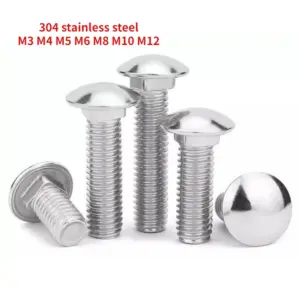 2-100pcs M3 M4 M5 M6 M8 M10 M12 A2-70 304 Stainless Steel GB12 DIN603 Truss Round Head Square Neck Carriage Screw Coach Bolt