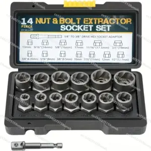 14pcs Impact Socket Set Nut And Bolt Extractor & Remover Chrome Molybdenum Steel Extractors with Storage Box for Automotive