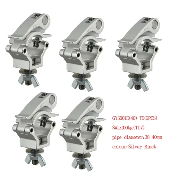 5 Pcs Easy Self Locking  Small Hook Universal Truss Clamp Aluminum Stage Fixture Hanger Heavy Duty 100kg Fits 38-40mm Pipe Tube