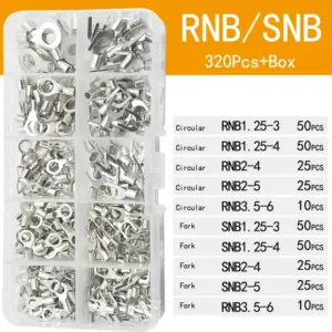 320Pcs  Brass Cable Wire Connector Assortment Kit 10-in-1 Terminals Crimp Spade Ring Fork U-Type for Electrical Wiring Projects