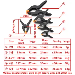 2inch/3inch/3.5inch/4inch/6inch Plastic Nylon Adjustable Woodworking Clamps Wood Working Tools Spring Clip Carpentry Clamps
