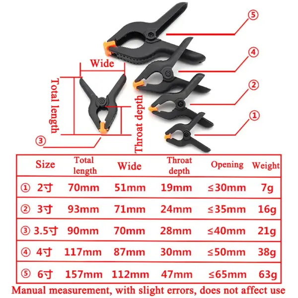 2inch/3inch/3.5inch/4inch/6inch Plastic Nylon Adjustable Woodworking Clamps Wood Working Tools Spring Clip Carpentry Clamps