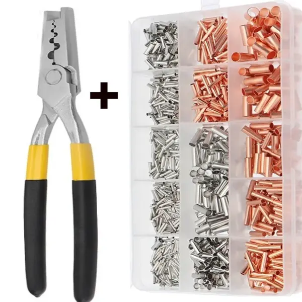 970pcs/set Copper Pipe Connection Joint Wire Small Copper Pipe Cable Crimp Terminal Lug Bushings Kit with Heat Shrink Tube Plier