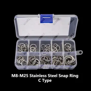 100PCS C Type Internal Circlip Retaining Clip Assortment Kit M8-M25 Stainless Steel Snap Ring Kit Set for Hole M8 M9 M10 M11