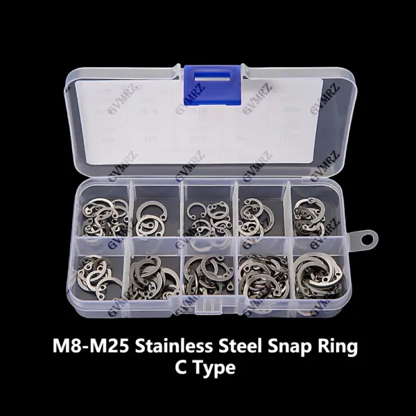 100PCS C Type Internal Circlip Retaining Clip Assortment Kit M8-M25 Stainless Steel Snap Ring Kit Set for Hole M8 M9 M10 M11