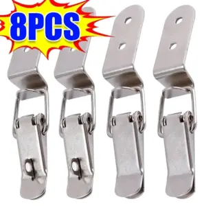 8PCS 90 Degrees Duck-mouth Buckle Hook Lock Stainless Steel Spring Loaded Draw Toggle Latch Clamp Clip Hasp Latch Catch Clasp