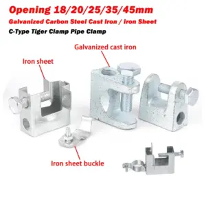Galvanized Carbon Steel Cast Iron C-Type Tiger Clamp Pipe Clamp Opening 18/20/25/35/45mm Fixed Clip Clamps Steel Lifting Fixture