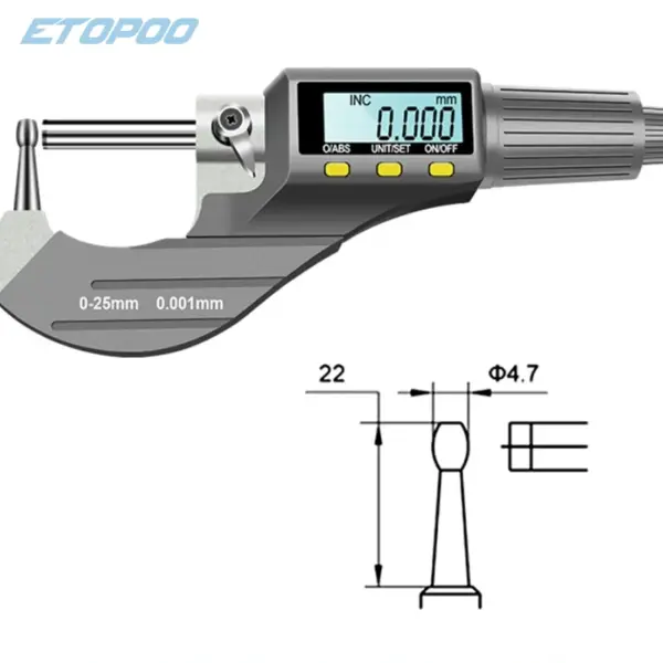 High precision 0-25mm 0.001mm digital Wall thickness micrometer waist drum type outside micrometer 0.01mm tube caliper gauge