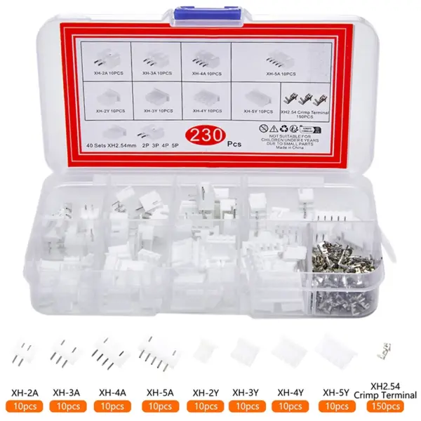 （Summer6）230Pcs XH2.54 PH2.0 2p 3p 4p 5 Pin 2.54mm 2.0mm Pitch Terminal Kit JST Connector Wire Connectors Adaptor Box Packing