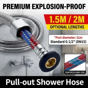 1.5M/2M Stainless Steel Braided Shower Hose High Pressure Explosion-Proof Flexible Bathroom Extension Tube for Handheld Showers