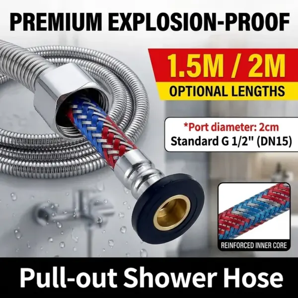 1.5M/2M Stainless Steel Braided Shower Hose High Pressure Explosion-Proof Flexible Bathroom Extension Tube for Handheld Showers