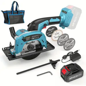 SEESII Cordless Mini Circular Saw 4-1/2" Electric Compact Circular Saw 5380RPM 4 Saw Blades Saw Tool for Wood Plastic Metal