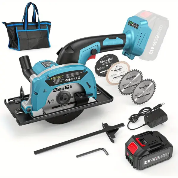 SEESII Cordless Mini Circular Saw 4-1/2" Electric Compact Circular Saw 5380RPM 4 Saw Blades Saw Tool for Wood Plastic Metal