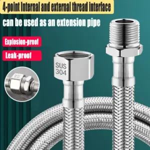 Stainless Steel G1/2'' Internal and External Threaded Braided Flexible Hose Shower Tube 20-200CM Handheld Sprayer Extension Pipe