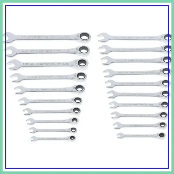 20-Piece Ratcheting Wrench Set, SAE/Metric, 90-Tooth, 4° Arc Swing, with Case