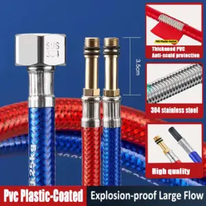 60/80/100Cm Pvc Plastic-Coated Hot And Cold Pointed Pipe 304 Stainless Steel Braided Flexible Hose Explosion-Proof Faucet Pipe