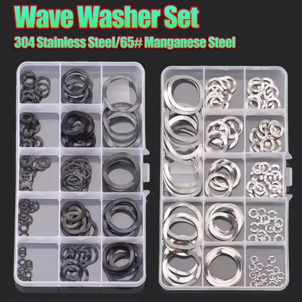 Black Wavy Spring Crinkle Washers Set Elastic Metal Gaskets Internal Assortment Kit M3-M27 1Box