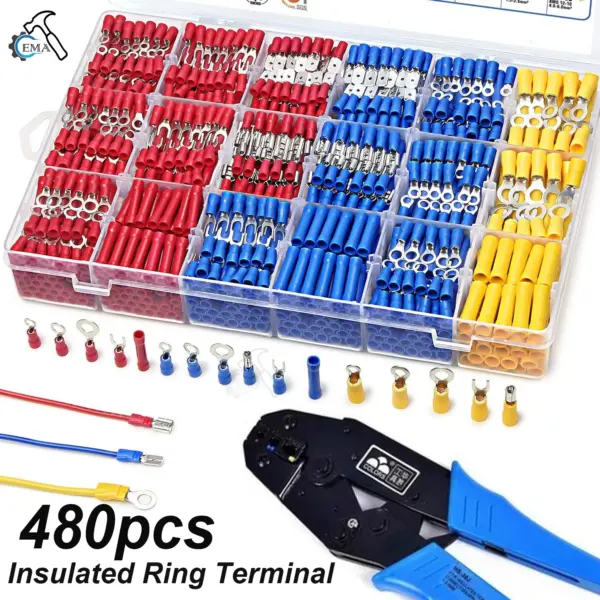 102/280/480Pcs Assorted Spade Terminals Insulated Cable Splice Butt Connector Electrical Wire Crimp Ring Fork Set Ring Lugs Kit