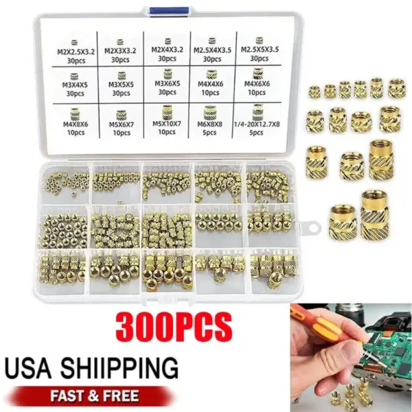 300Pcs M2-M6 Brass Knurled Nut Threaded Heat Set Inserts for Plastic 3D Printing Parts Nut tool Kit Bushings Accessory for Nut