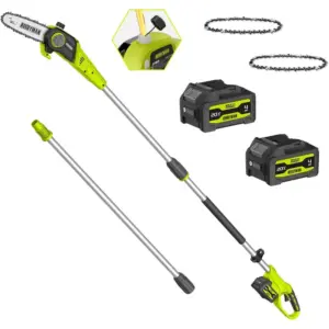 20V Electric Pole Saw with 8-Inch Chain, 15ft Reach, 2x 4.0Ah Batteries for Tree Trimming