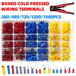 280-1500pcs Cold Pressed Wiring Terminal Combination Box with Crimp Spatula Butt Ring Fork Kit Ring Lug Rolled Terminal Kit