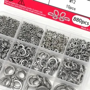 Stainless steel spring lock washers, 880pcs washer set, open-type lock washers, spring washers, for bolts, screws and machinery.