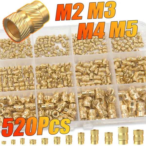 520Pcs M2 M3 M4 M5 Brass Threaded Inserts Kit for 3D Printing, Heat-Set Knurled Nuts for Plastic Parts, Metric Fasteners