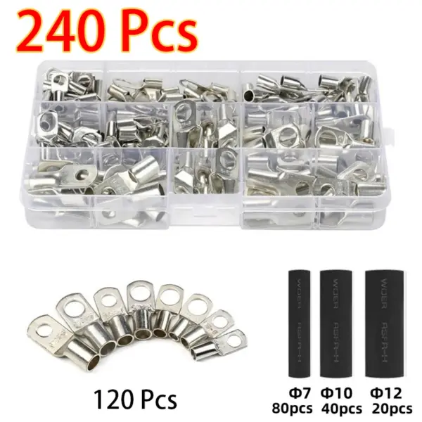 60/240PCS Ring Terminal Cable Shoes Lugs 35mm2 Tinned Copper Lug Wire Eye Connectors Bare 60 Terminals Lugs Wire Copper Kit