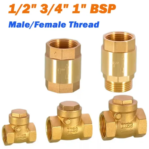 1Pcs 1/2" 3/4" 1" BSP Brass One Way Spring Check Valves Male/Female Thread Non Return Valve Water Pump Valve