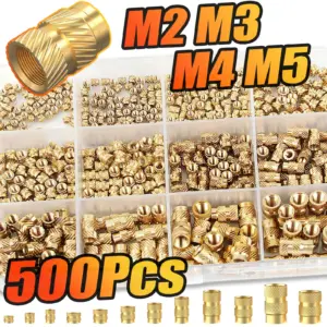 500PCS Heat‑Set Threaded Inserts Kit, M2 M3 M4 M5 Brass Knurled Nuts for 3D Printing & Plastic Materials (PLA/ABS/PETG/PP/PPS)
