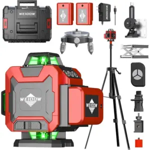 Green Line 4D Laser Leveler with Tripod and 2 Lithium Batteries for Picture Hanging, Tile Work, and Home Renovations