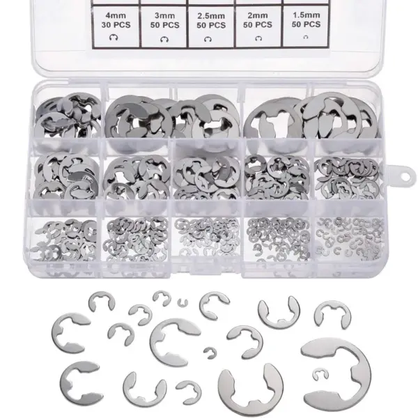 400Pcs E Clip Set Circlip Washer Assortment Kit Stainless Steel External Retaining Ring Clip For Shaft 1.5mm2mm3mm4mm5mm12mm15mm