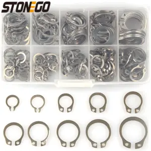 STONEGO Stainless Steel External Circlip Retaining Ring Kit - 304 Stainless Steel - 8-18mm - 100/200pcs - Storage Box Included