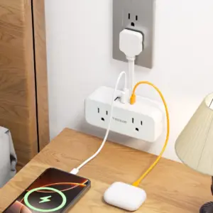 TESSAN Multi Plug Power Strip with 4 Outlets 2 USB 1 Type C Wall Socket Extender with Short Extension Cord 0.5Ft for Home Office
