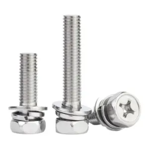 M8 M10 304 Stainless Steel Outer Hexagon Cross Recessed Screws with Flat & Spring Washers / Hex Head Phillips Bolt Set A2-70