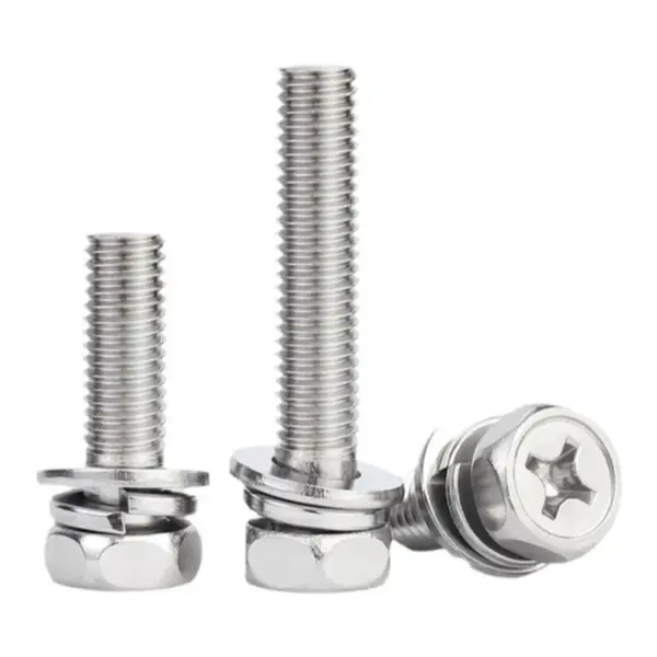 M8 M10 304 Stainless Steel Outer Hexagon Cross Recessed Screws with Flat & Spring Washers / Hex Head Phillips Bolt Set A2-70