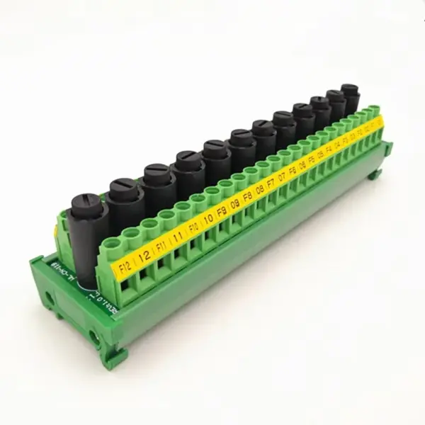 DIN Rail Mount  12 Channel PTF45/PTF50 5x20 10A Black Fuses Holder 24 Position Screw Terminal Block Distribution Module .