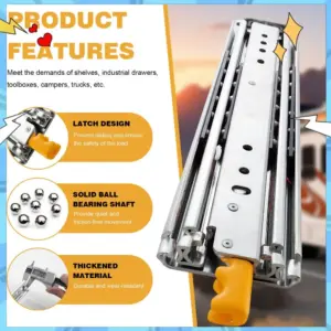 1 Pair 44 Inch Drawer Glides with Lock Full Extension Ball Bearing Sliding Rails Side Mount for RV Cabinets Tool Box Storage