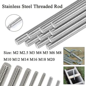 250/300mm 304 Stainlesss Steel Full Threaded Rod Bolt M2 M2.5 M3 M4 M5 M6 M8-M20 Headless Bolt Thread Stud Rods Screws