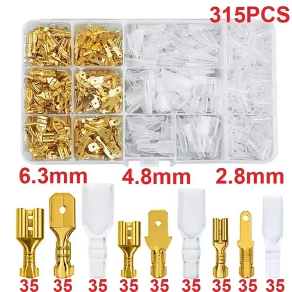 120/270/315PCS Splice Male and Female Wire Spade Connector Crimp Terminal Block Assortment Kit Golden with Insulating Sleeve