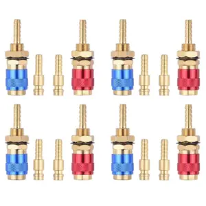 B97A-8Pcs 6Mm Water Cooled Air Cooled Gas Water Adapter Quick Connector Fitting For MIG TIG Welding Torch Plug, Blue+Red
