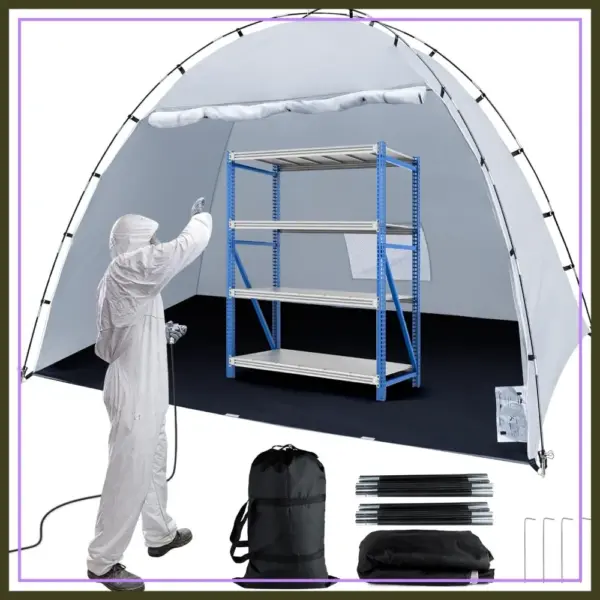Portable Paint Booth Tent, 10x6x6.5 ft Spray Tent with Floor & Mesh Screen for Furniture DIY