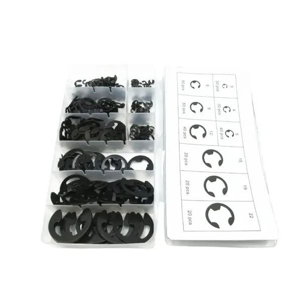 300PC Metal Split Washer Multiple Specifications Hardened E Type Snap Spring Opening Outer Buckle Set