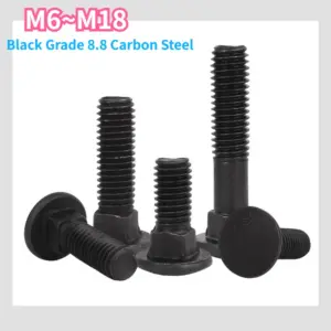 Carriage Bolts Black Grade 8.8 Carbon Steel Truss Round Head Square Neck Carriage Screws Bolt M6 M8 M10 M12 M14 M16 M18