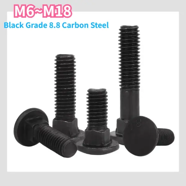 Carriage Bolts Black Grade 8.8 Carbon Steel Truss Round Head Square Neck Carriage Screws Bolt M6 M8 M10 M12 M14 M16 M18